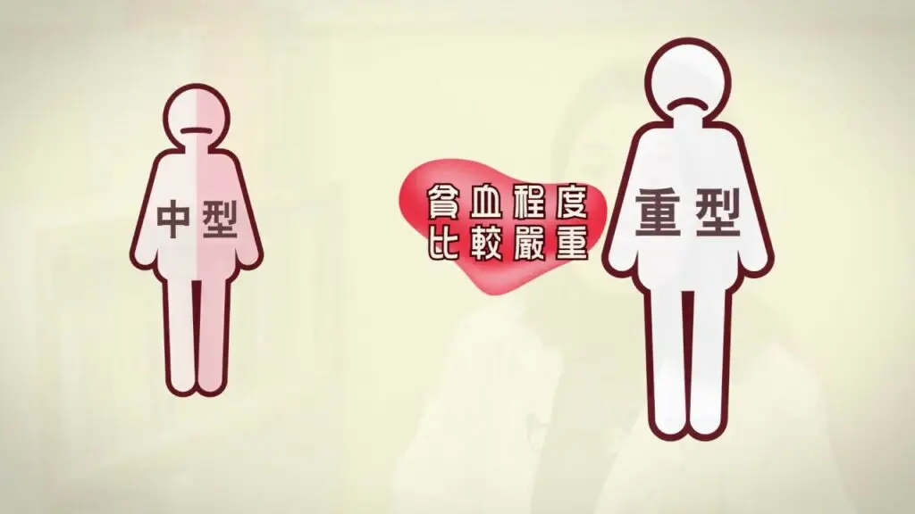 Illustration of two human figures with text in Chinese characters. The figure on the left is slimmer and pink, labeled "中型," while the figure on the right is larger and gray, labeled "重型." A heart shape with Chinese text is in the middle, giving it an animation-like quality suitable for a video production house.