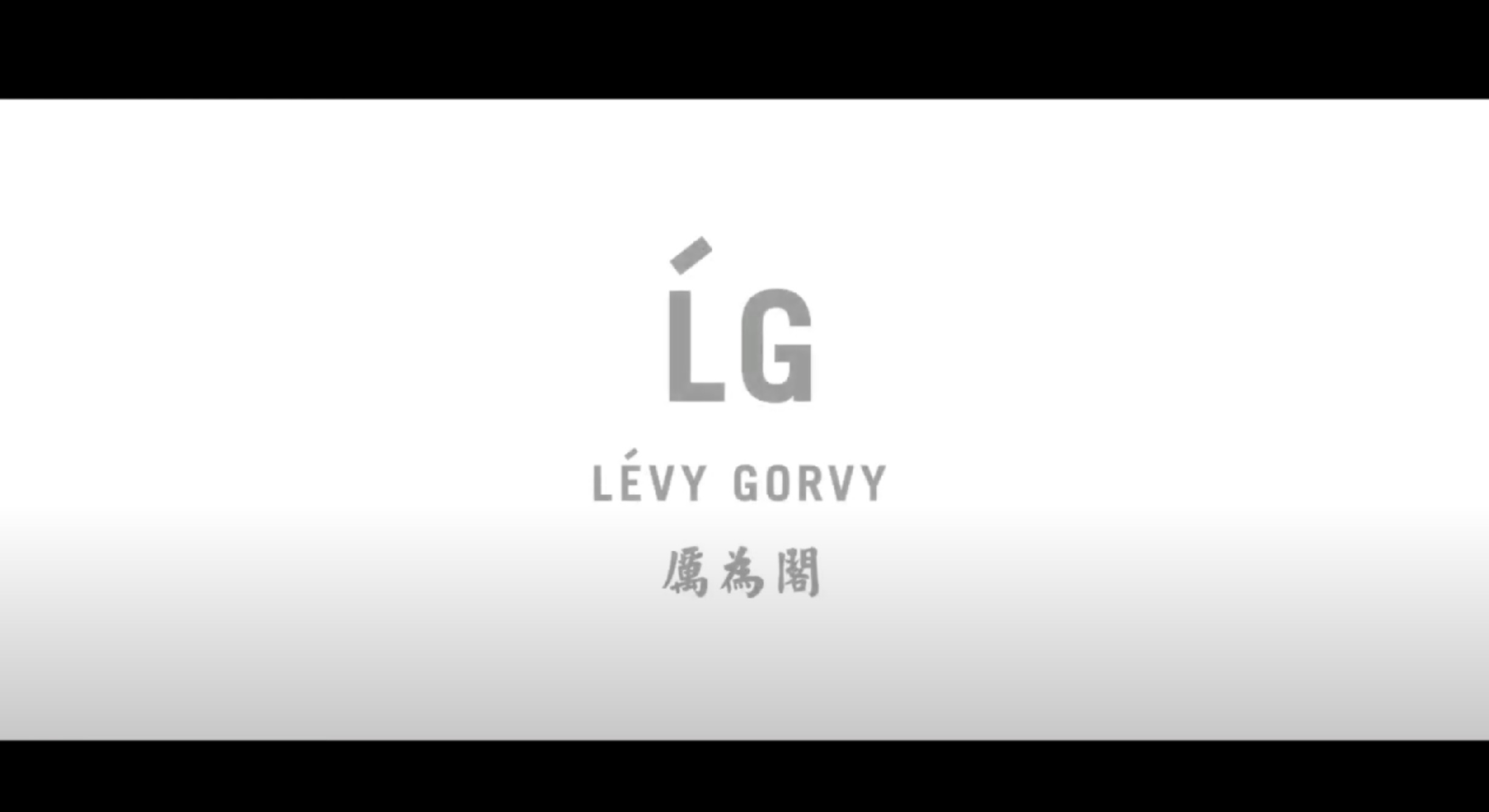Centered on a white background, the letters "LG" appear in large gray text, with “LÉVY GORVY” written below in smaller letters and a line of Chinese characters underneath.